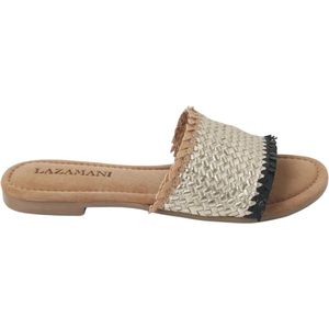 Lazamani - Slippers - Zwart - Leer - Vlechtwerk - Comfortabel Voetbed