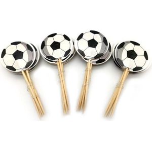 voetbal cocktailprikkers - cupcake toppers - voetbal kinderfeestje - traktatie - cocktail prikkertjes - 24 STUKS