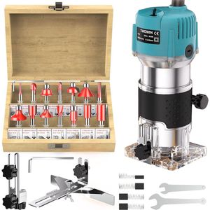 800W elektrische trimmen Machine 30000RPM houtbewerking frezen graveren Hand hout rand Router Trimmer Home DIY Power Tools Met 15Pcs frezen Cutter