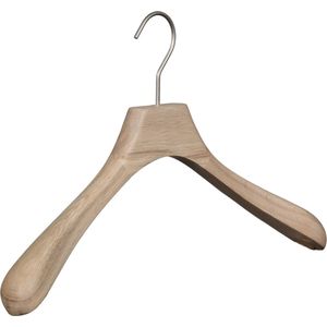 [Set van 5] Luxe handgemaakte kledinghangers / garderobehanger vervaardigd uit puur en ongelakt eikenhout met brede schouders en een 4mm dikke matzilveren haak