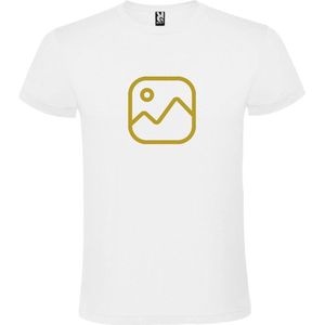 Wit  T shirt met  "" Geen foto icon "" print Goud size M