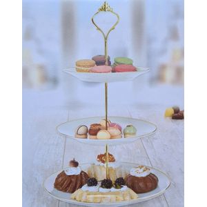 Excellent houseware -Etagere 3 lagen / Presenteerschaal - porselein,metaal 22,5x18x15 cm