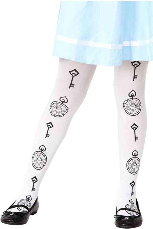 Smiffys - Wonderland Clock Print Kinder panty - Wit