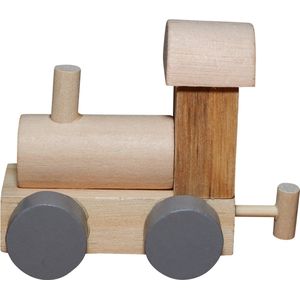 Jep Letters Locomotief - Grijze Wielen / Houten Trein