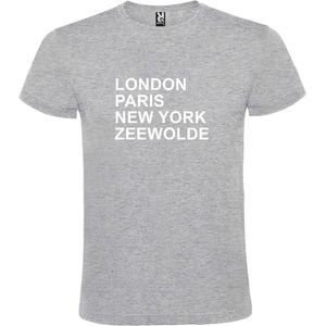 Grijs t-shirt met "" London, Paris , New York, Zeewolde "" print Wit size XL