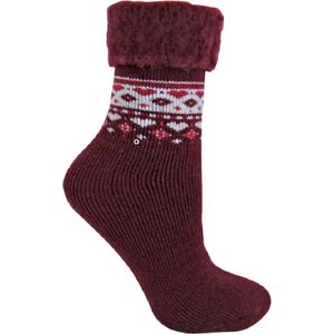 Thermosokken - Thermische Bedsokken - Diepe Fuchsia - Wollen - Fairisle Print