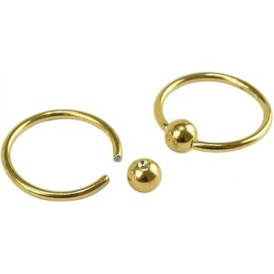 Fako Bijoux® - Ball Closure Piercing - Ring - 10mm - Goudkleurig - 2 Stuks