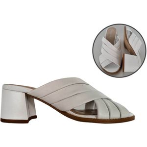 Stravers- Luxe Slipper met Dubbele Kruisband en Blokhakje Dames Maat 42 Grote Maten Muiltje Wit