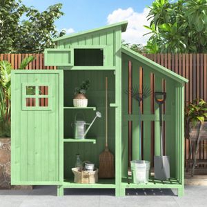 Gereedschapshuis tuinkast gereedschapsschuur gereedschapskast, BxT: 124x46 cm, BxTxH: 124x46x174 cm, ook geschikt voor kleine tuinen, groen, (houten hut, 1 st., tuinhuis)
