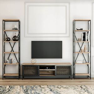 Emob- TV Meubel Modern TV-meubel | Grenen Zwart | Breedte | 100% Melamine Gecoat - 150cm - Bruin; Zwart