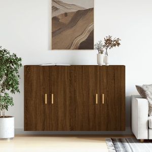 The Living Store Wandmeubel - Bruineiken - 69.5 x 34 x 90 cm (B x D x H) - Hoge kwaliteit hout - Wandmontage - 2x Meubel