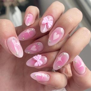 Roze ombré press-on nagels met hart en ster design - 24 stuks