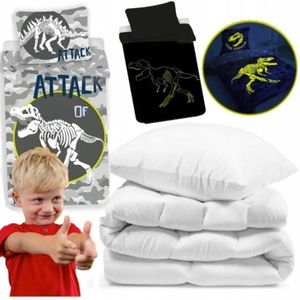 Dino Slaapset met Fluorescerende Print - Inclusief Dekbed & Kussen