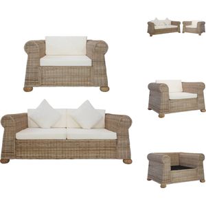 vidaXL Rattan loungebank - Naturel/Crèmewit - 100x78x67cm - Verwijderbare kussenhoezen - Bank