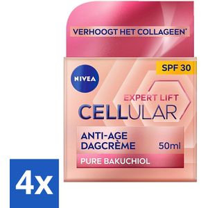 4 x NIVEA - CELLular Expert Lift Dagcrème - Anti-Veroudering Crème - SPF 30 - Voor alle huidtypen - Met Bakuchiol & Hyaluronzuur - 50 ml - Nivea Anti-aging - Anti-rimpel Crème - Dagcrème - Bakuchiol - Hyaluronzuur