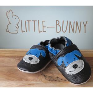 LITTLE-BUNNY leren babysloffen Blauw hond 12-18 maanden jongen/ meisje