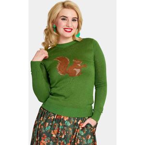 Voodoo Vixen - Squirrel Print Sweater/trui - M - Groen
