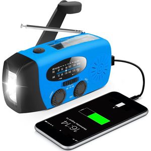Noodradio - Noodradio Opwindbaar - 2000 mAh - Noodpakket - Opwindbaar - Solar - radio met zaklamp Zaklamp - Powerbank Noodradio - Noodradio Op Batterijen - blauw - Voor Noodsituaties/Rampen/Camping - Draagbare