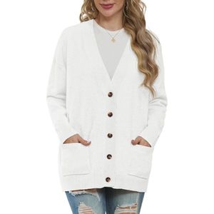 Dames gebreid vest met V-hals en lange mouwen - Oversized cardigan met knoopsluiting en zakken
