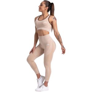 Mives® Sportlegging en Top - yoga-outfit - Fitness set - Scrunch Butt - Dames Legging - Sportkleding - Fashion legging - Sport Broeken - Gym Sports - Fitness Wear - High Waist - BEIGE - maat XS - BRA