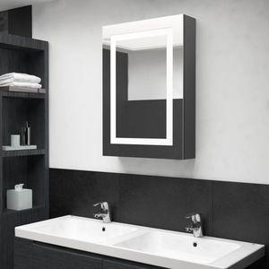 The Living Store LED-opmaakkastje - Wandkast met spiegel en LED - MDF met melamine-afwerking - 50 x 13 x 70 cm - Glanzend grijs
