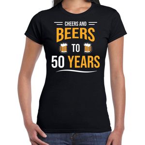 Cheers and beers 50 jaar / Sarah verjaardag cadeau t-shirt zwart voor dames - 50e verjaardag kado shirt / outfit XL
