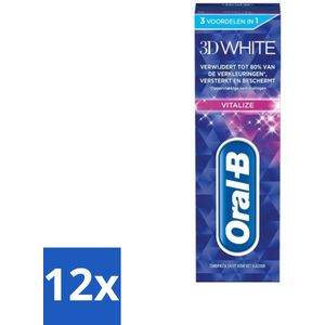 12 x Oral-B - 3D White Vitalize - Tandpasta - Whitening - 75 ml - Tandpasta - Whitening - Tanden Bleken - Tandversterking - Tandplak Verwijderen