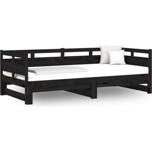 VidaXL Uitschuifbare Slaapbank Massief Grenenhout Zwart 2x(90x190) cm