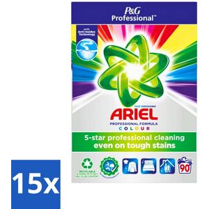 15 x Ariel Professional - Waspoeder - Gekleurde Was - 90 Wasbeurten - Gekleurde Was - Vlekverwijdering - Kleurverzorging - Waspoeder - Wasmiddel