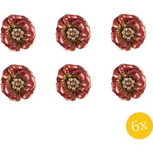 Clayre & Eef Deurknop Bloem set van 6 stuks Bloem Ø 4x3 cm Rood IJzer