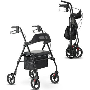 Mooiys Brian - Rollator - Zwart - Lichtgewicht en Opvouwbaar met Zitfunctie en Rugleuning