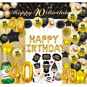 FeestmetJoep 40 jaar verjaardag versiering - 40 Jaar Feest Verjaardag Versiering Set 87-delig - Happy Birthday Slinger & Ballonnen - Decoratie Man Vrouw - Zwart en Goud