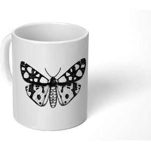 Mok - Koffiemok - Vlinder - Botanisch - Vintage - Zwart wit - Mokken - 350 ML - Beker - Koffiemokken - Theemok