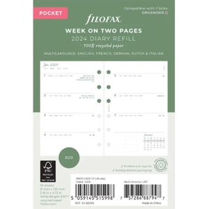 Filofax 2024 - agenda vulling - eco - 7 dagen / 2 pagina's - 81mm x 120mm - eco