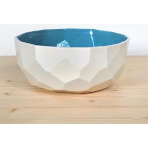 Schaal - Handgemaakt - studio lorier - blauw - poligon bowl - 15 cm diameter