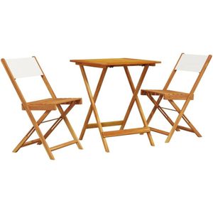 vidaXL Bistroset 3-delig - Hout en Stof - Crèmewit Bistro Set - Tuinstoelen - Buitentafel - Acacia Hout - Wit