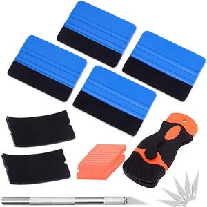 Car Felt Edge Wiper Set - 4 Pieces Felt Edge Scrapers - Craft Cutter met 5 Blades - Razor Scraper met 10 Plastic Blades