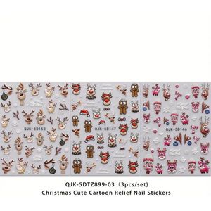 Nail Art Nagelstickers - 3D Kerst Nagelstickers – nagelstickers - Magic of Christmas – 3D Nail Stickers met Glitter & Cartoon Design – Kerst Nail Art Stickers (3-delig)