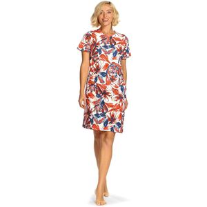 Ascafa Nachthemd 'Graphical Blossom' - Dames Nachtmode - Korte Mouw - Oranje - Maat 52