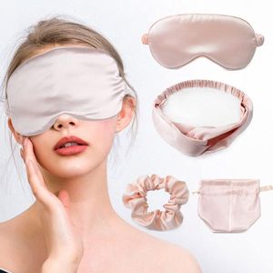 Zijden slaapmaskers met hoofdbanden en haarscrunchies - set van 3 - champagne - moerbeizijde