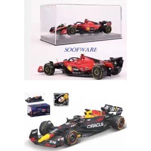 Burago - F1 - Set - Red Bull Racing - RedBull - RB19 #1 Max Verstappen formule 1 - Ferrari - 75 - #16 Charles Leclerc - seizoen 2023 - schaal 1:43 - met helm