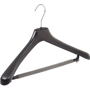 De Kledinghanger Gigant - Mantelhanger - Kostuumhanger - Jassenhanger - Volwassenen - LX45 - 50 Stuks - Kunststof - Zwart - Gebogen Model - Schouderverbreding 4,2 cm - Broeklat met Schuim - 45 cm - Kledinghanger - Kleerhanger - LX-Serie