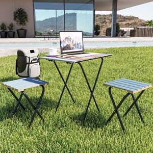 Bistroset Pieksämäki tuintafel met 2 tuinstoelen zwart meerkleurig en blauw