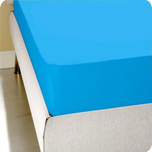 Homee Hoeslaken Jersey stretch turquoise 140/150x200/220 +30cm tweepersoons bed 100% katoen