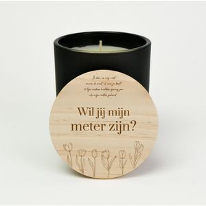 Geurkaars in glas - Meter vragen - Wil jij mijn meter zijn - Geurkaarsen geschenkset - Geurkaars - ZWART - Tulpen gravure design