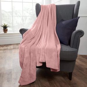 Flanel Fleece Ultra Zachte Grote Deken Gooi over Pluizige Warme Sprei voor Slaapkamer Eenpersoonsbed Sofa Bank, Blush Roze - 120 x 150cm