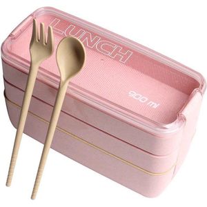 Lunchbox - Meal prep bakjes - Lunch box Met Deksel - Meal Prep – bento box - Lunchtrommel met Bestek Roze