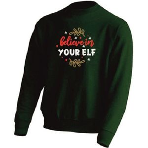 DAMES Kerst sweater - BELIEVE IN YOUR ELF - kersttrui - GROEN - large -Unisex