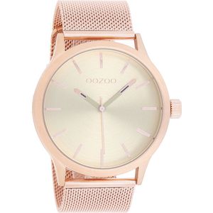 OOZOO Timepieces - Rosé goudkleurige horloge met rosé goudkleurige metalen mesh armband - C10054