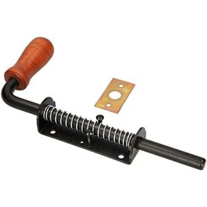 Veergrendel 260 mm boutgrendel deurgrendel zwart roestvrij houten handvat weerbestendig met vering voor schuifdeuren en poorten